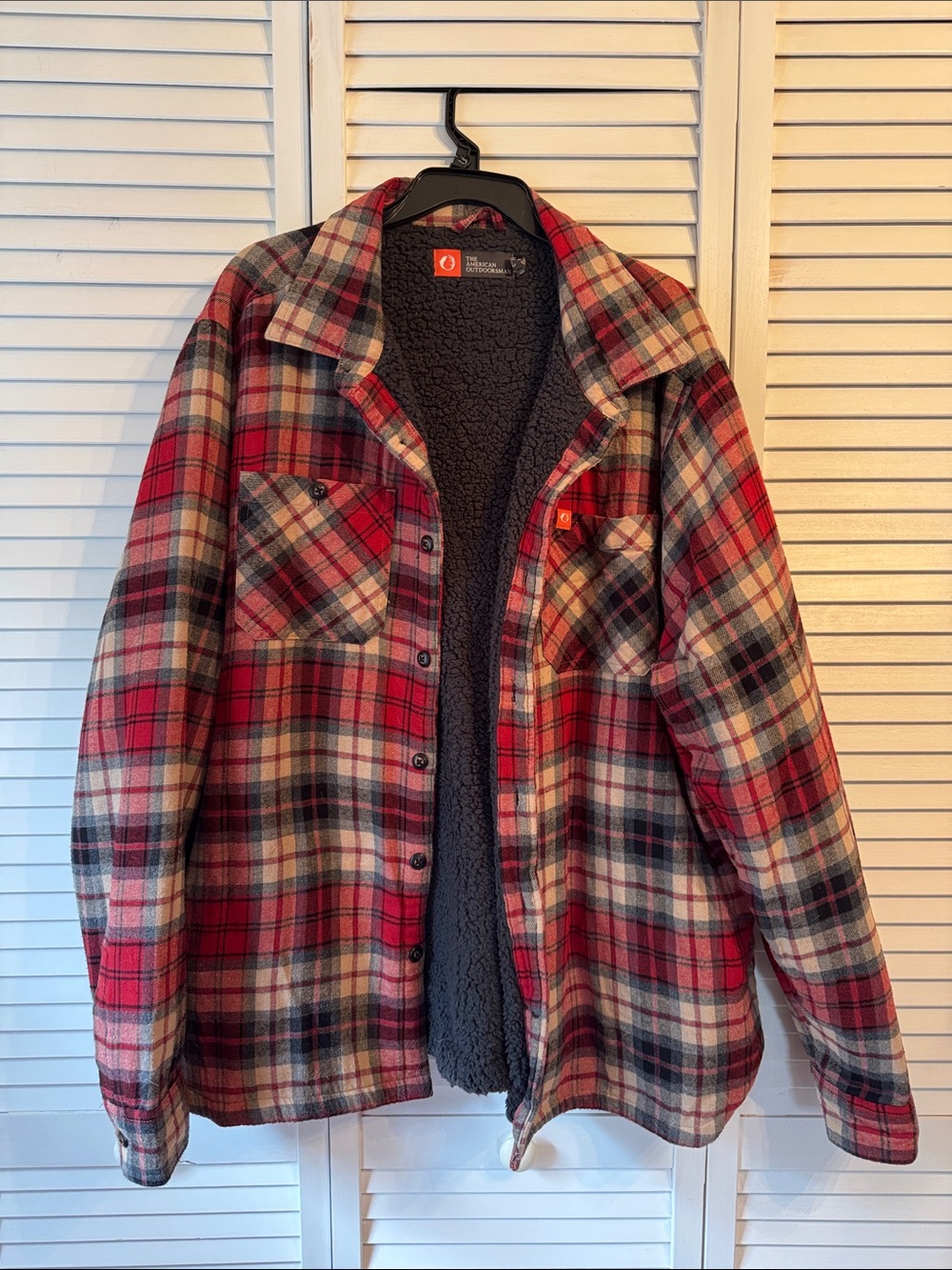 Men's Red Plaid Sherpa-Lined Shirt Jacket - Lightweight Cozy Layer
